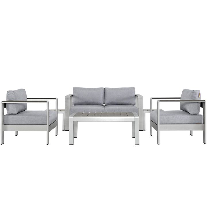 Shore Outdoor Patio Collection - Sturdy Aluminum Frames, Weather-resistant Fabric, 6 Piece Sectional Sofa Set, Silver Gray