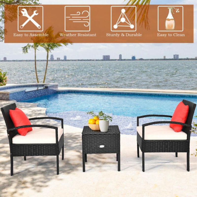 Hivvago 3 Pieces PE Rattan Wicker Sofa Set with Washable and Removable Cushion for Patio