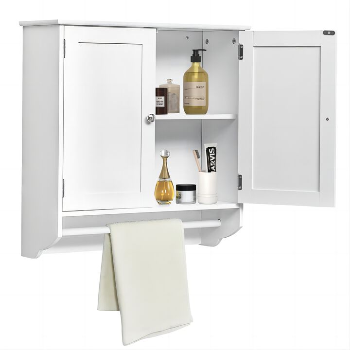 Bathroom Wall Cabinet with Towel Bar and Adjustable Shelf