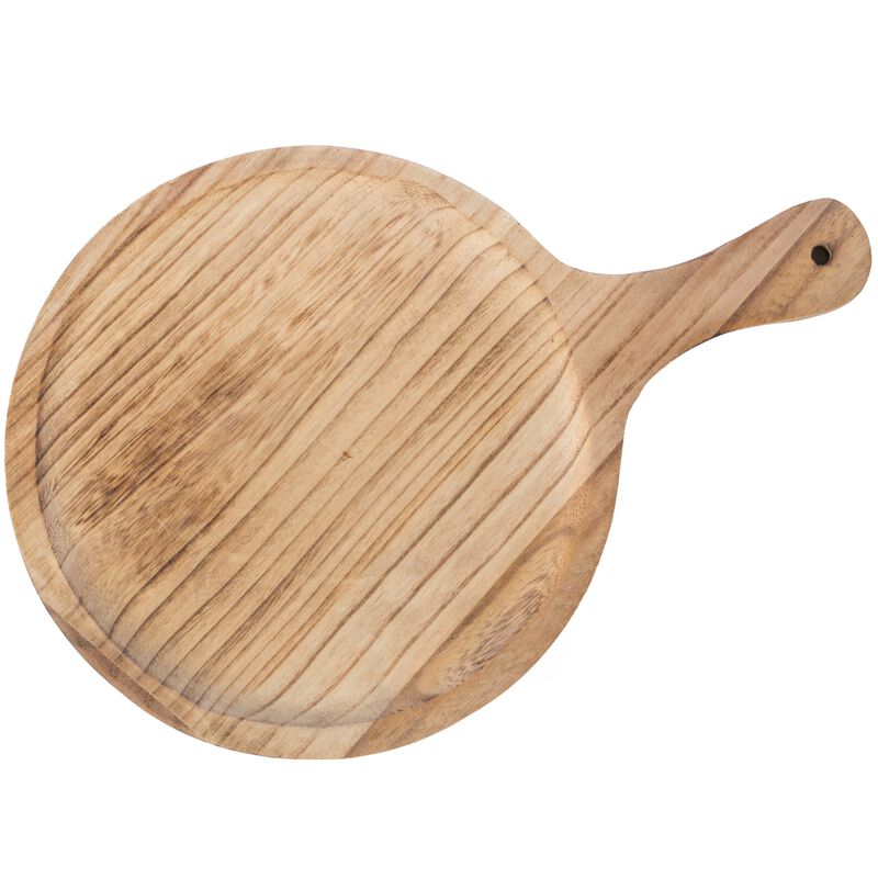 Wood Pizza Peel Shape Round Serving Tray Display Platter