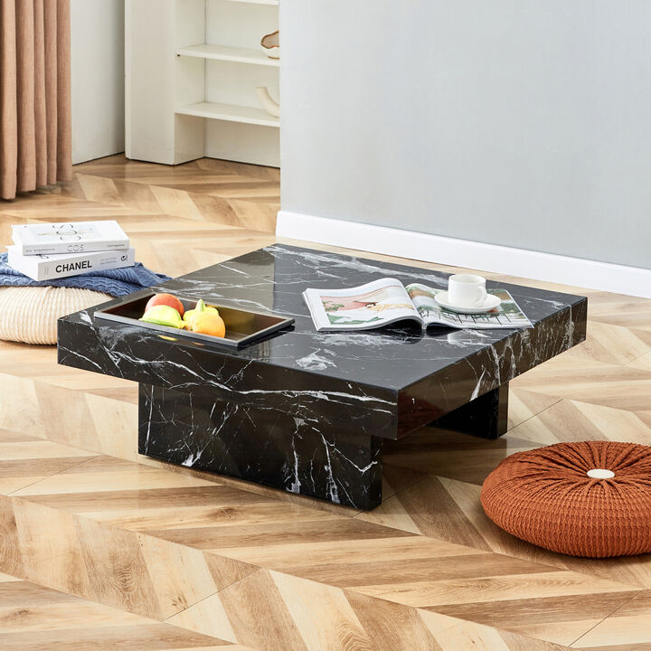 Modern MDF coffee table with elegant black patterns