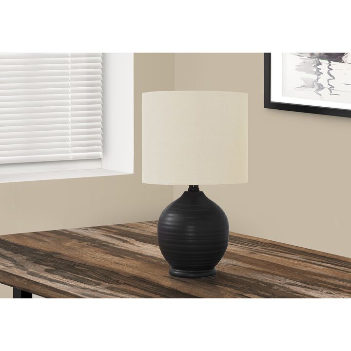 Monarch Specialties I 9739 - Lighting, 17"H, Table Lamp, Black Ceramic, Ivory / Cream Shade, Transitional