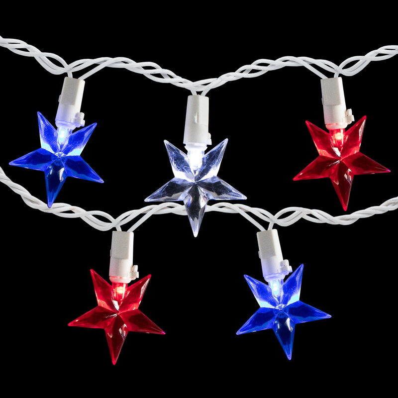 30ct LED Patriotic Stars Fourth of July String Light Set  7ft White Wire