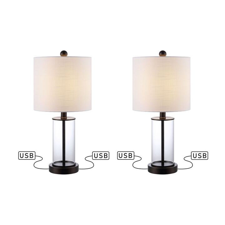 Abner Glass Modern Contemporary USB Charging LED Table Lamp (Set of 2)