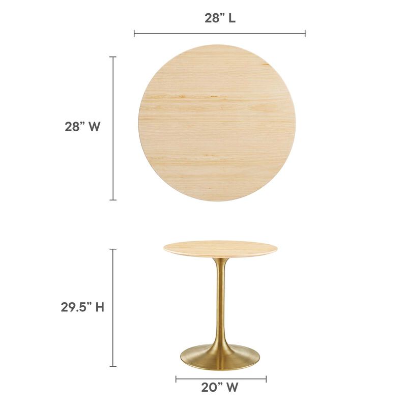 Modway - Lippa 28" Round Wood Grain Dining Table Gold Natural