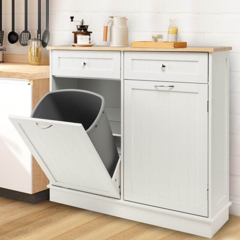 Hivvago Rubber Wood Kitchen Trash Cabinet with Single Trash Can Holder and Adjustable Shelf