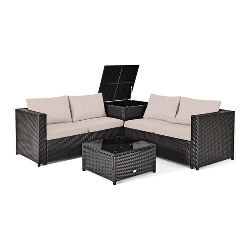 4 Pcs Rattan Patio Furniture Set with Cushions