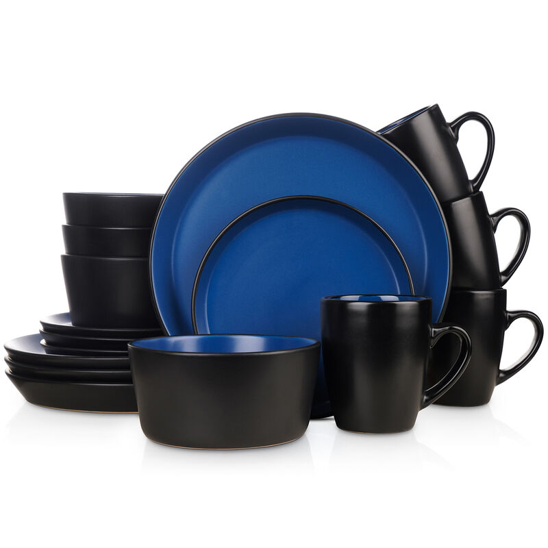 Stone Lain Albie Stoneware 16 Piece Dinnerware Set, Red and Black