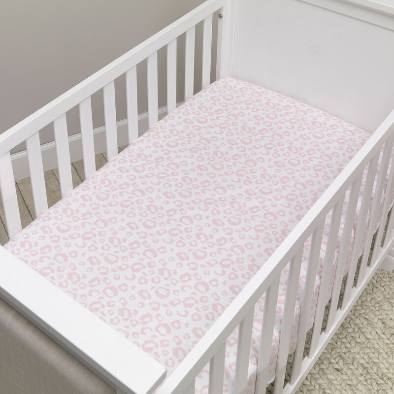 Lambs & Ivy Signature Pink/White Leopard Organic Cotton Fitted Crib Sheet