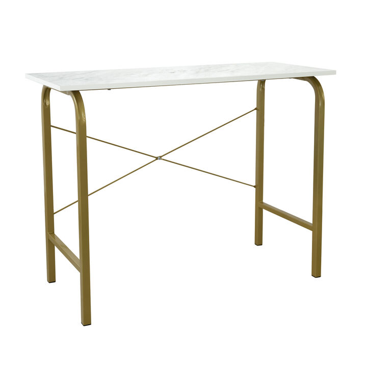 Teamson Home 40" Home Office Computer Desk with Metal Base, Faux Marble/Brass