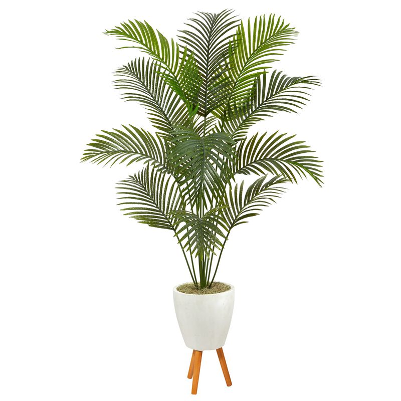 HomPlanti 6.5 Feet Golden Cane Artificial Palm Tree in White Planter with Stand