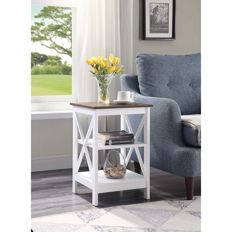 Convenience Concepts Oxford End Table with Shelves, Driftwood/White