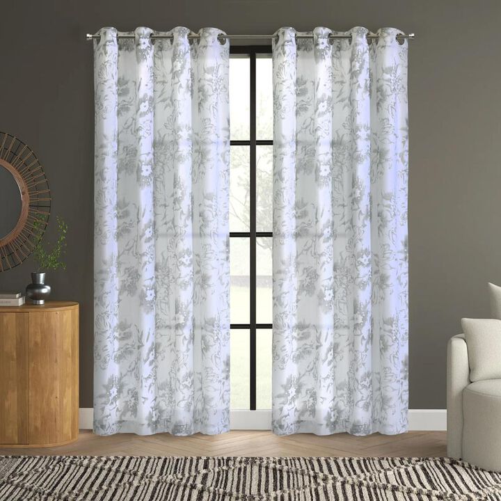 Habitat Kyoto Floral Print Soothing Tones Light Filtering Grommet Curtain Panel for Bedroom 52" x 84" White