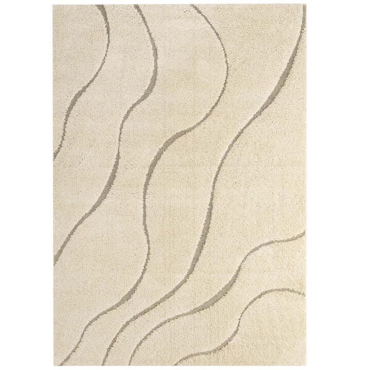 Jubilant Abound Abstract Swirl 5x8 Shag Area Rug - Creame and Beige