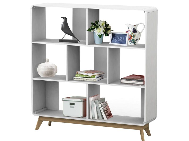 Leva Scandinavian Style Bookcase with 7 Open Cubbies
