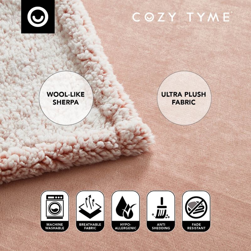 Cozy Tyme Babineaux Flannel Reversible Sherpa Throw Blanket 90"x90"