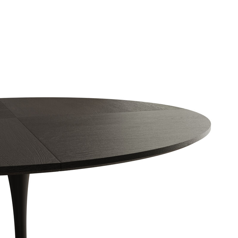 47.24"Modern Round Dining Table, Four Patchwork Tabletops with Black Color Solid Wood Grain Table Top, Metal Base Dining Table, End Table Leisure Coffee Table