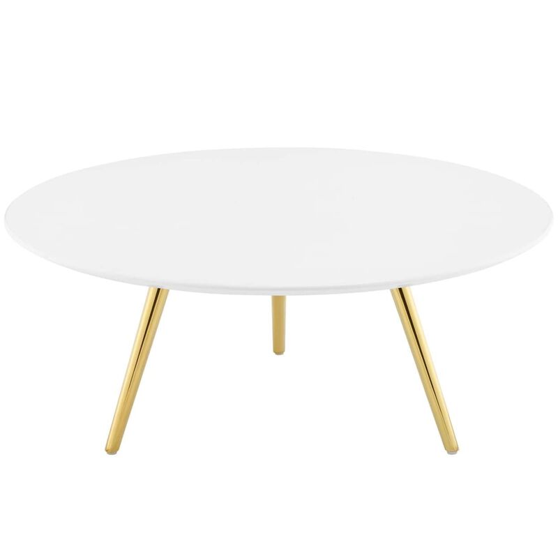 Modway Lippa 36" Mid-Century Modern Round Coffee Table with Tripod Base in Gold White