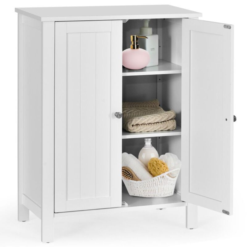 2-Door Bathroom Floor Storage Cabinet with Adjustable Shelf