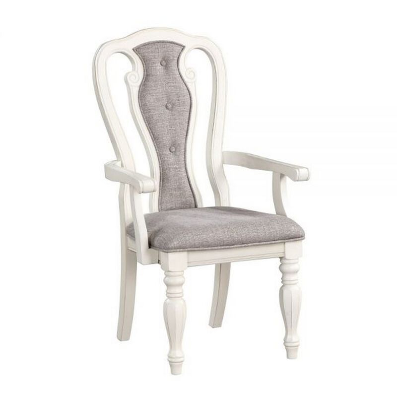 Fil 23 Inch Dining Armchair Set of 2, Gray Fabric, Tufted Queen Anne Back - Benzara