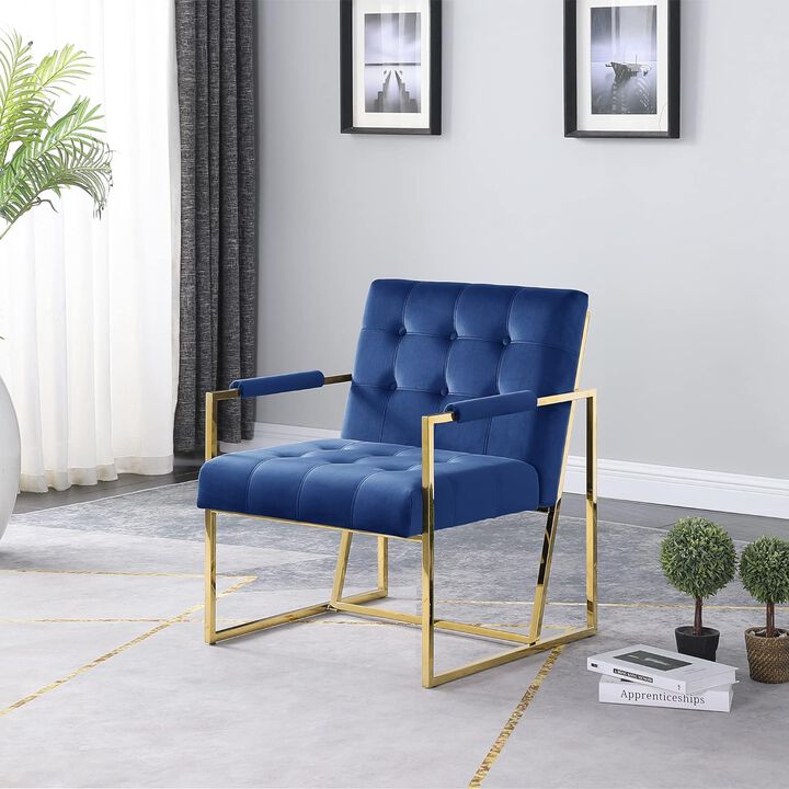 Luxor Blue Velvet Modern Accent Chair in Gold