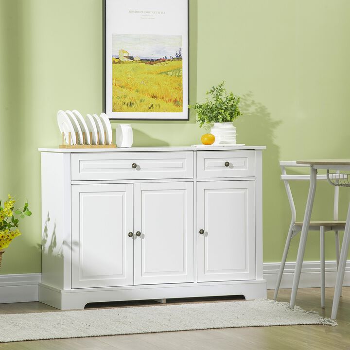 White Modern Buffet: Sideboard with Cupboards & Drawers