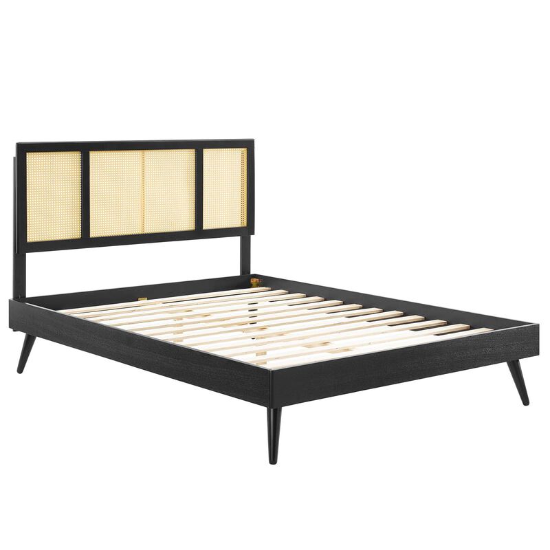 Modway - Kelsea Cane and Wood Queen Platform Bed with Splayed Legs