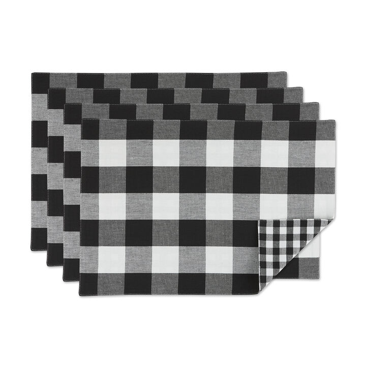 Set of 4 Black and White Checkered Reversible Placemat 19"