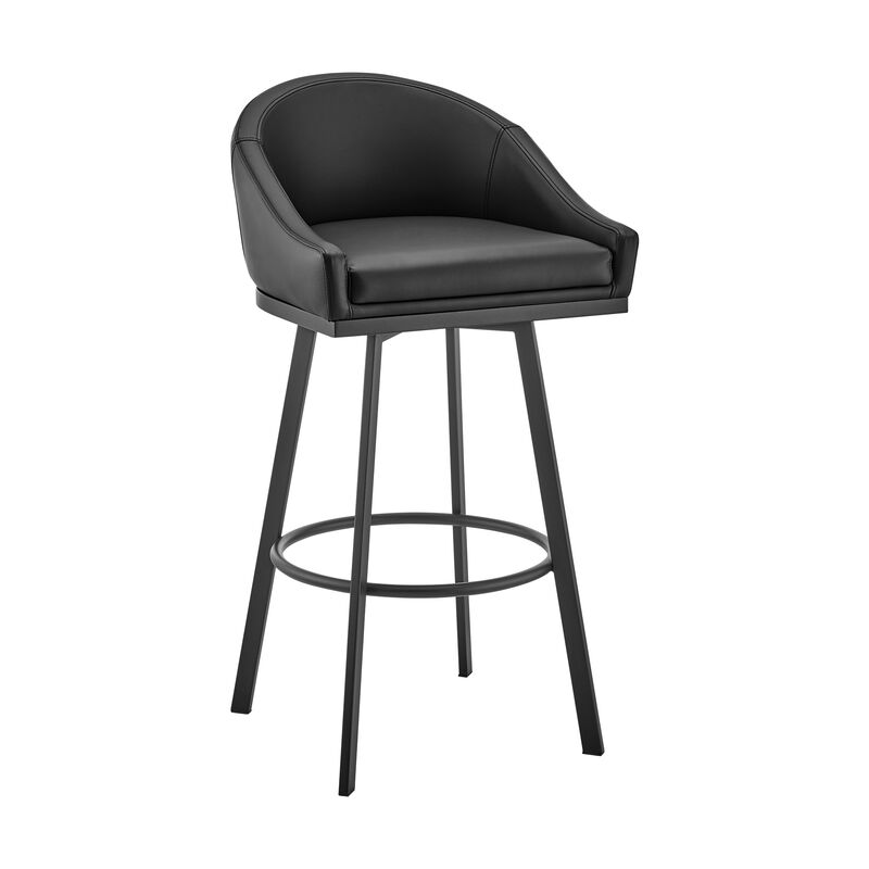 Noran Swivel Stool in Black Metal with Grey Faux Leather