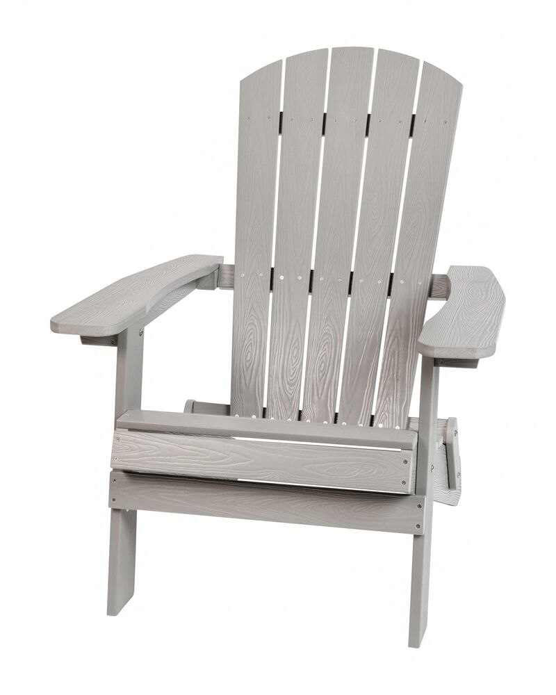 Flash Furniture Charlestown Commercial Folding Adirondack Chair - Gray - Poly Resin - Indoor/Outdoor - Weather Resistant