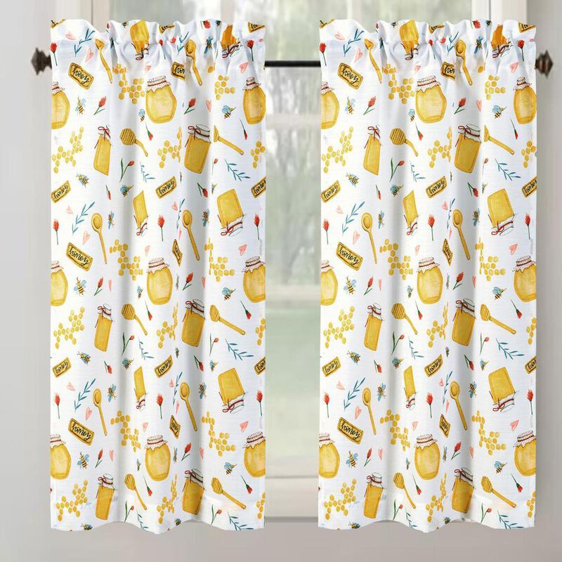 RT Designer's Collection Tribeca Honey Printed Slub 3 Pieces Kitchen Curtain Set Includes 1 Valance 52" x 18" and 2 Tiers 26" x 36" Each Multi Color