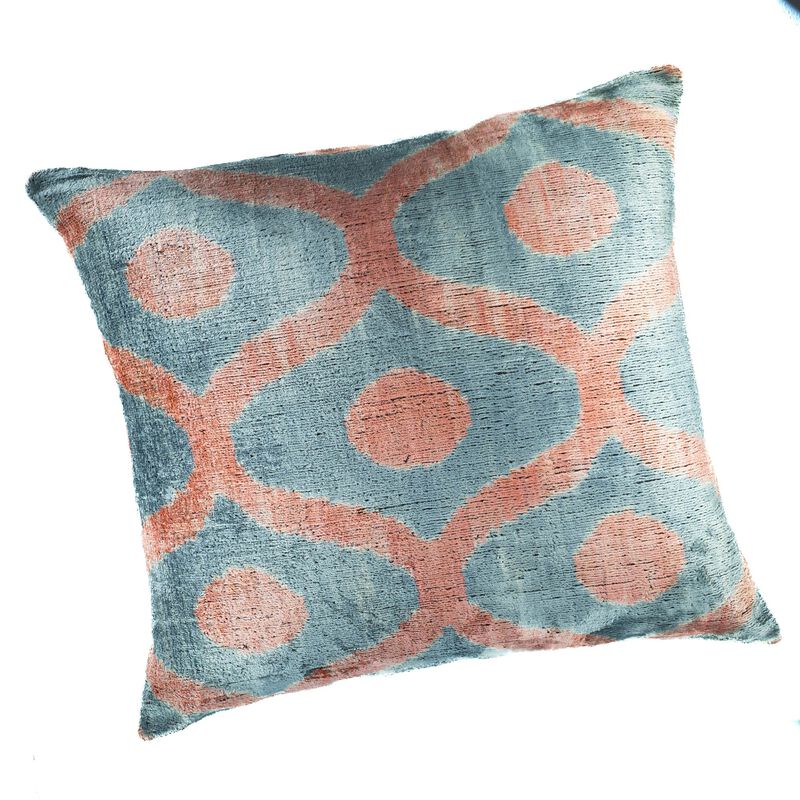 Blue Rain Silk Velvet Ikat Pillow, 20" X 20" Case Only