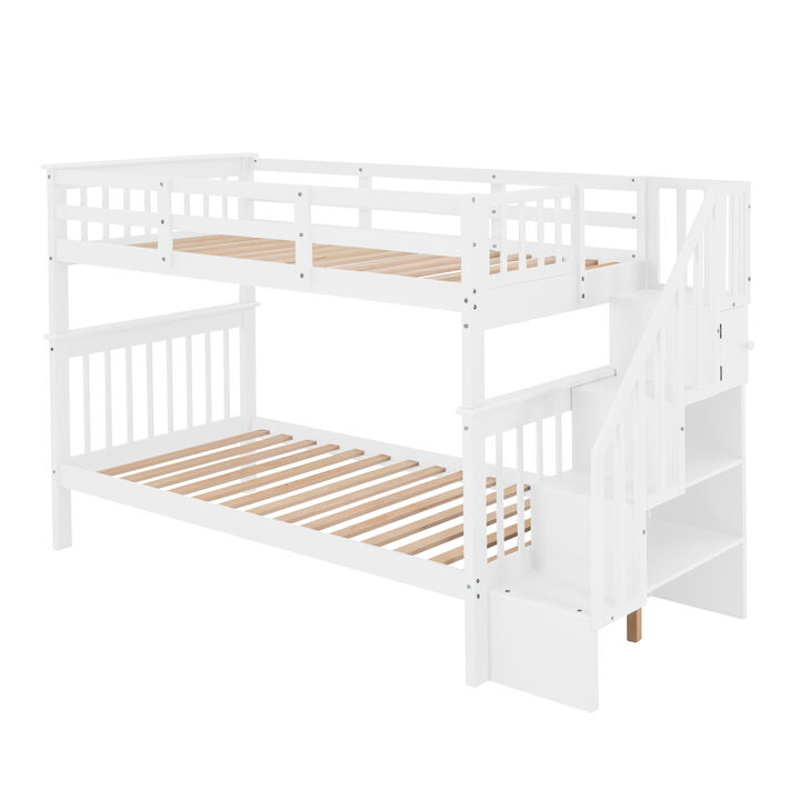 Stairway Twin-Over-Twin Bunk Bed With Storage And Guard Rail For Bedroom, Dorm