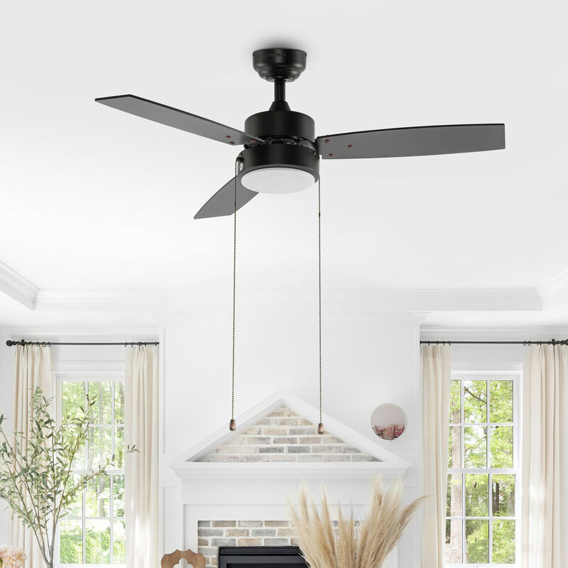 Blair 42" 1-Light Modern Minimalist 3-Speed Iron Height Adjustable Integrated LED Ceiling Fan with Pull Chains, Black