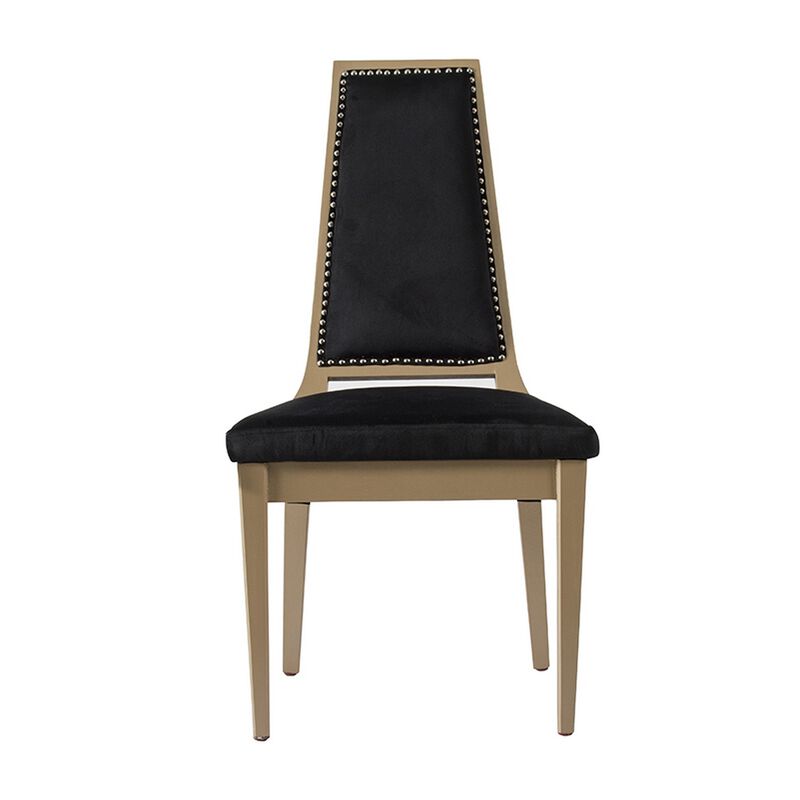 23 Inch Side Dining Chair, Black Soft Velvet Upholstery, Beige Rubberwood - Benzara