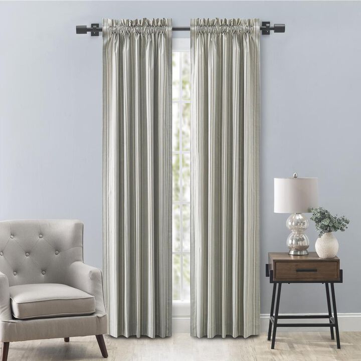 Ellis Curtain Springfield Stripe Tailored 3" Rod Pocket Curtain Panel Pair with Ties 82" x 84" Black