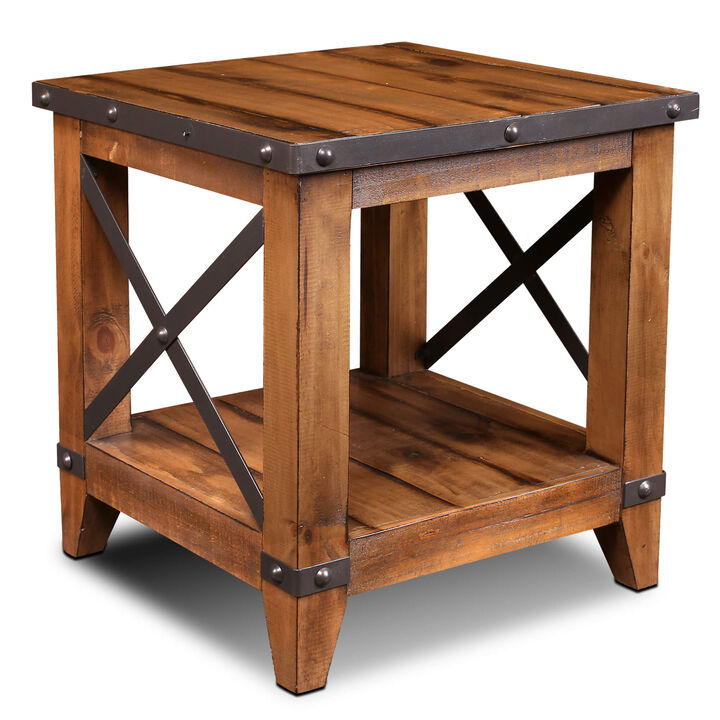 Rustic City 23.5 in. Rustic Natural Oak Square Solid Wood End Table