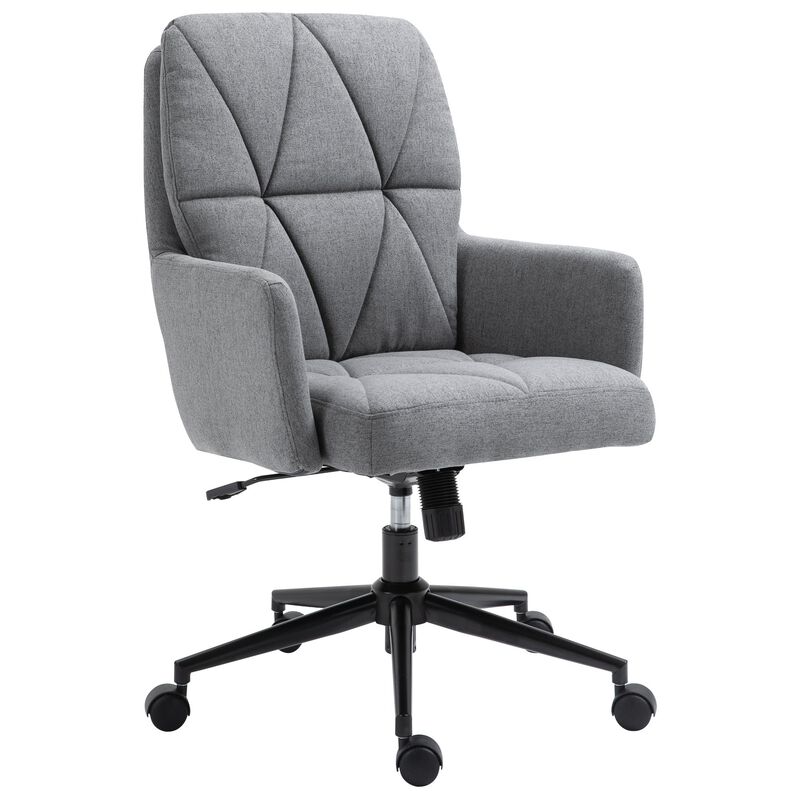 Grey Leisure Office Chair Linen Fabric Swivel Computer Home Study Bedroom with Wheels