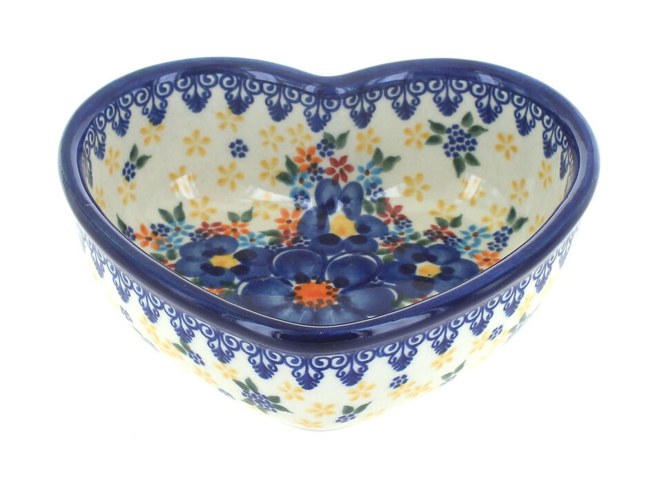 Blue Rose Polish Pottery Ladybug Heart Bowl