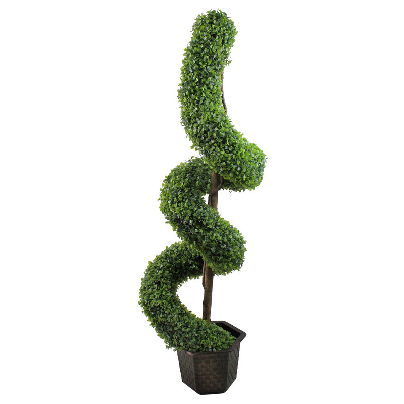56" Potted Two-Tone Artificial Boxwood Spiral Topiary Tree