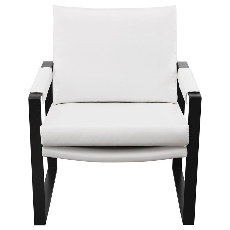 Rosy 28 Inch Accent Armchair, Vegan Faux Leather, White and Charcoal Finish - Benzara