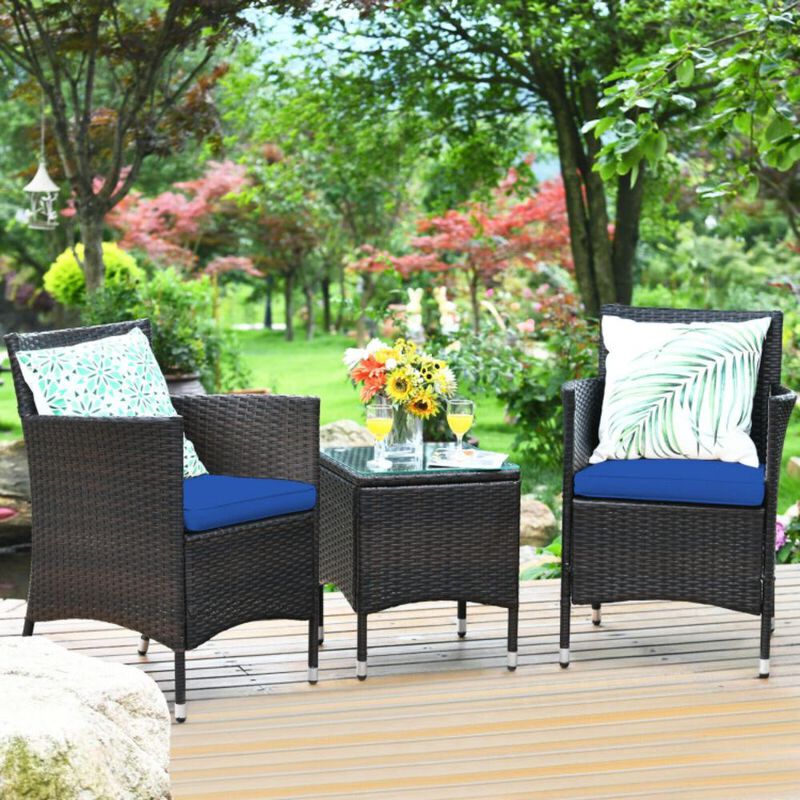 Hivvago 3 Pieces Ergonomic Wicker Patio Conversation Set