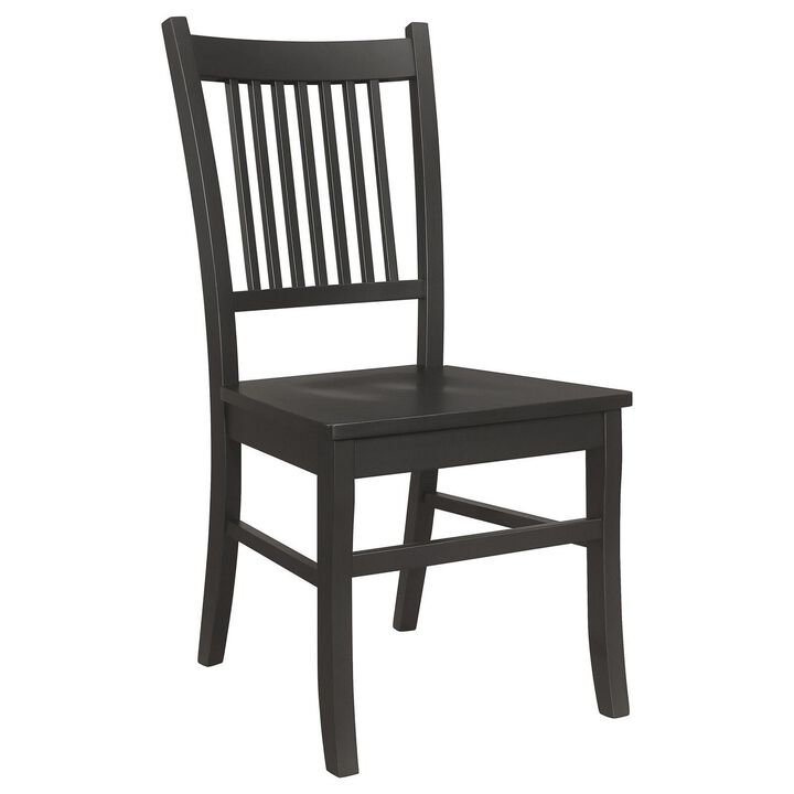 Marissa 22 Inch Dining Chair, Set of 2, Slatted Back, Black Asian Hardwood - Benzara