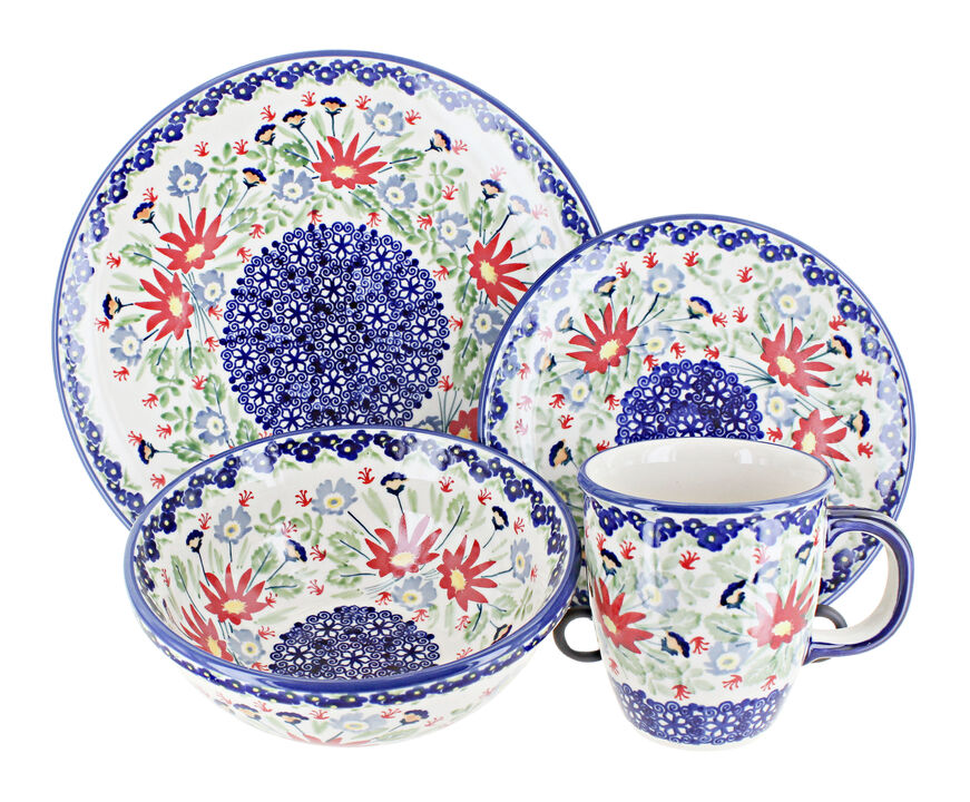 Blue Rose Polish Pottery Christiana 16 Piece Dinnerware Set