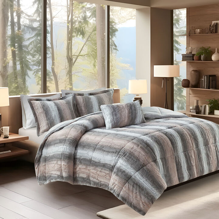 Gracie Mills Shawn 4-Peice Soft Faux Fur to Mink Comforter Set