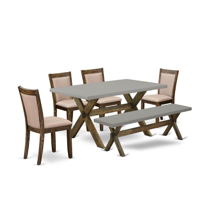 East West Furniture X796MZ716-6 6Pc Kitchen Set - Rectangular Table , 4 Parson Chairs and a Bench - Multi-Color Color