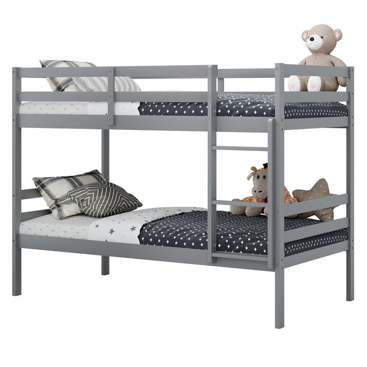 Twin Size Sturdy Wooden Bunk Beds with Ladder and Safety Rail-Grey