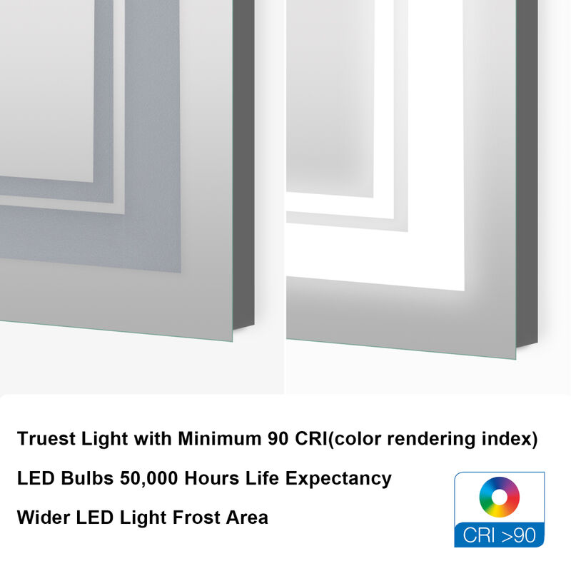 48x36 Inch LED Lighted Bathroom Mirror with 3 Colors Light, Wall Mounted Bathroom Vanity Mirror with Touch Button, Anti-Fog Dimmable Makeup Mirror (Horizontal/Vertical)