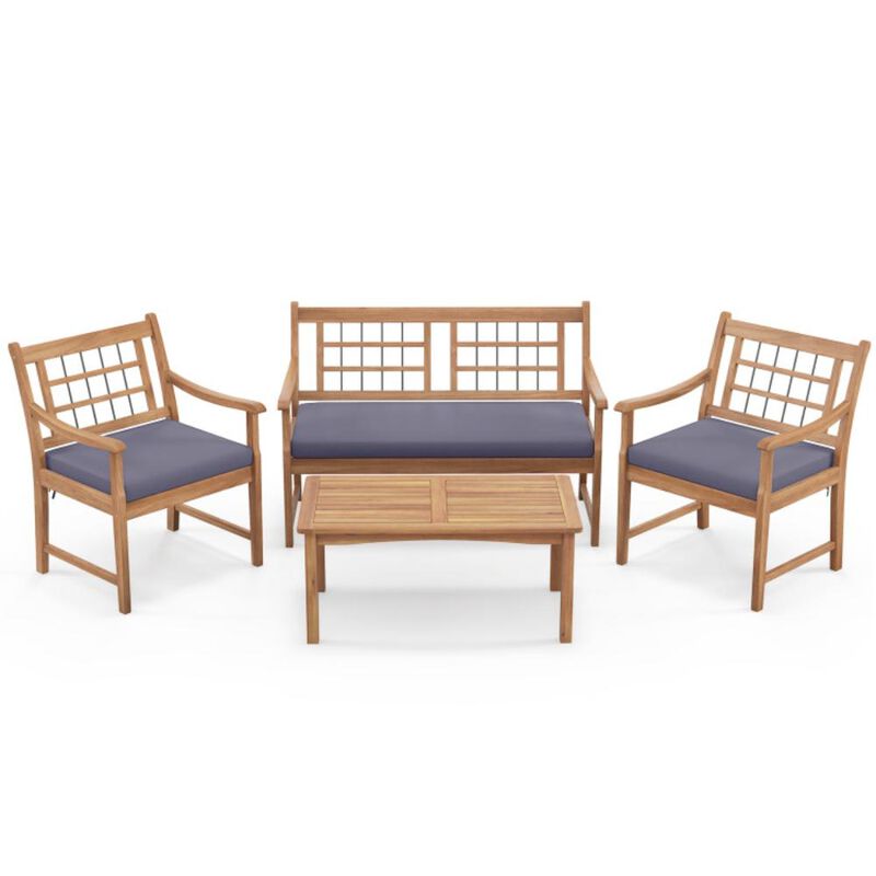 Hivvago 4 Piece Wood Patio Furniture with Armchairs Loveseat and Coffee Table