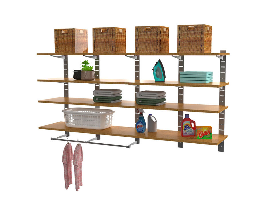Stirdy Garage / Laundry Room / Pantry Shelving System 46" High with 8 Shelves 48" Length 20"- 22" Width + Hanging Bar | 4 Sections- Shelves Sold Separately
